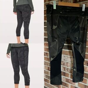 Lululemon  *^ Pace Rival Crop  Incognito Camo Multi Olive / Black / Grey  SIZE 8